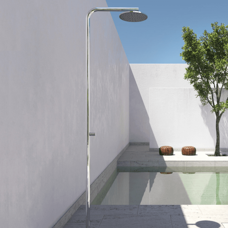 Classy Outdoor Shower w. Mixer Brushed Stainless Steel