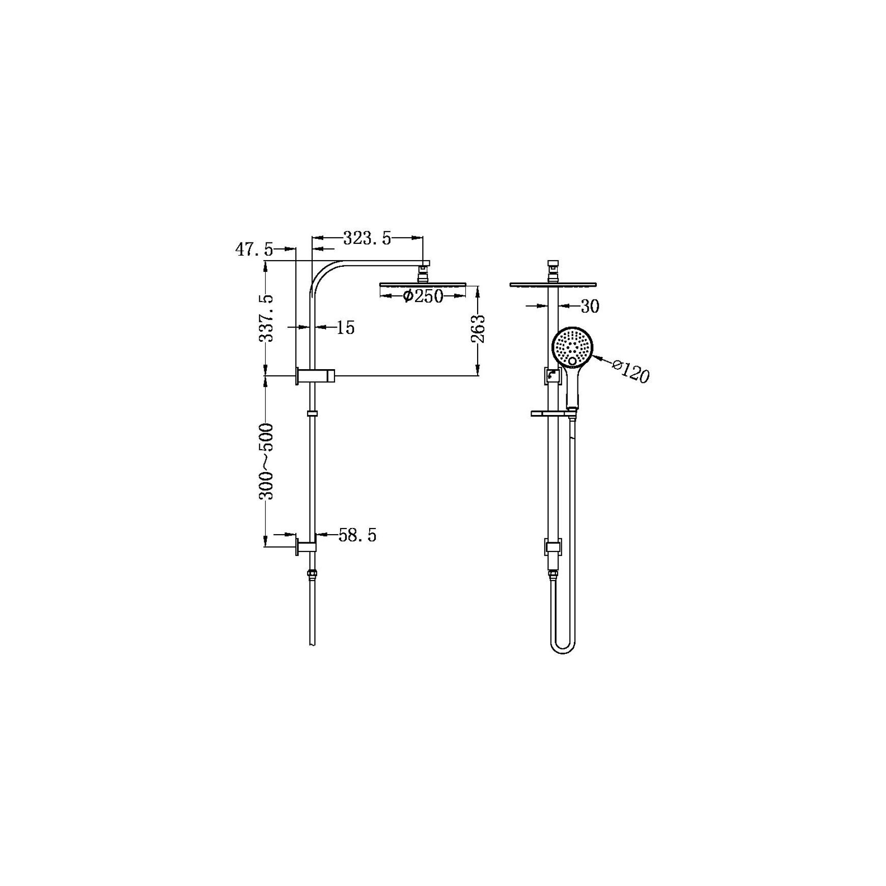 Bianca Twin Shower | Brushed Bronze dimensions