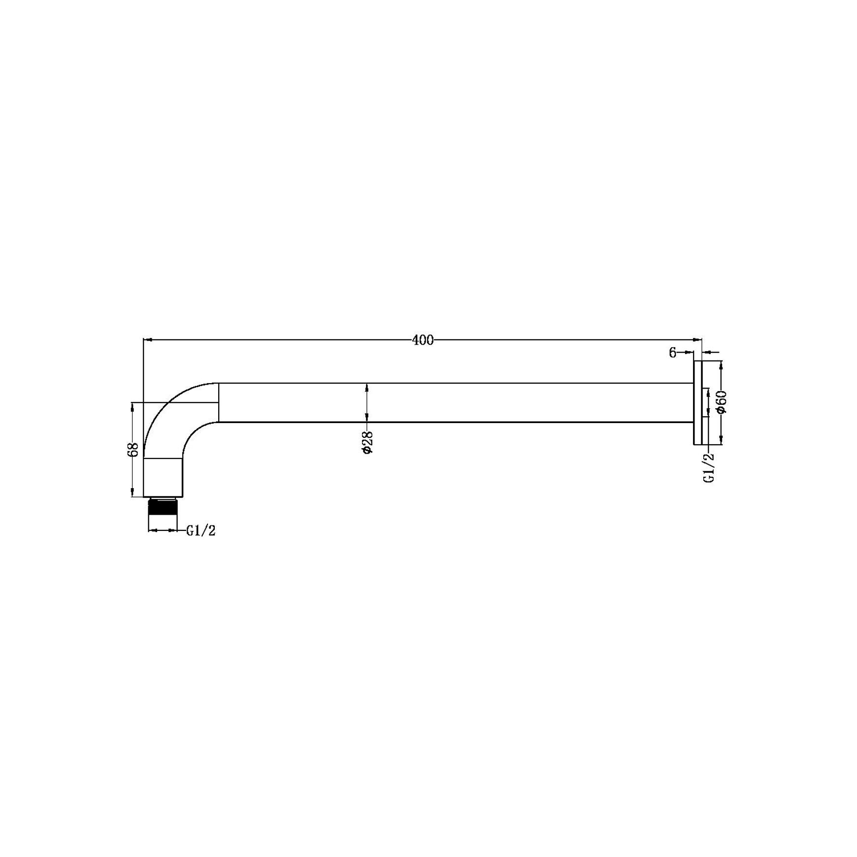 Zen SS316L Round Shower Arm 400mm Length | Brushed Gold