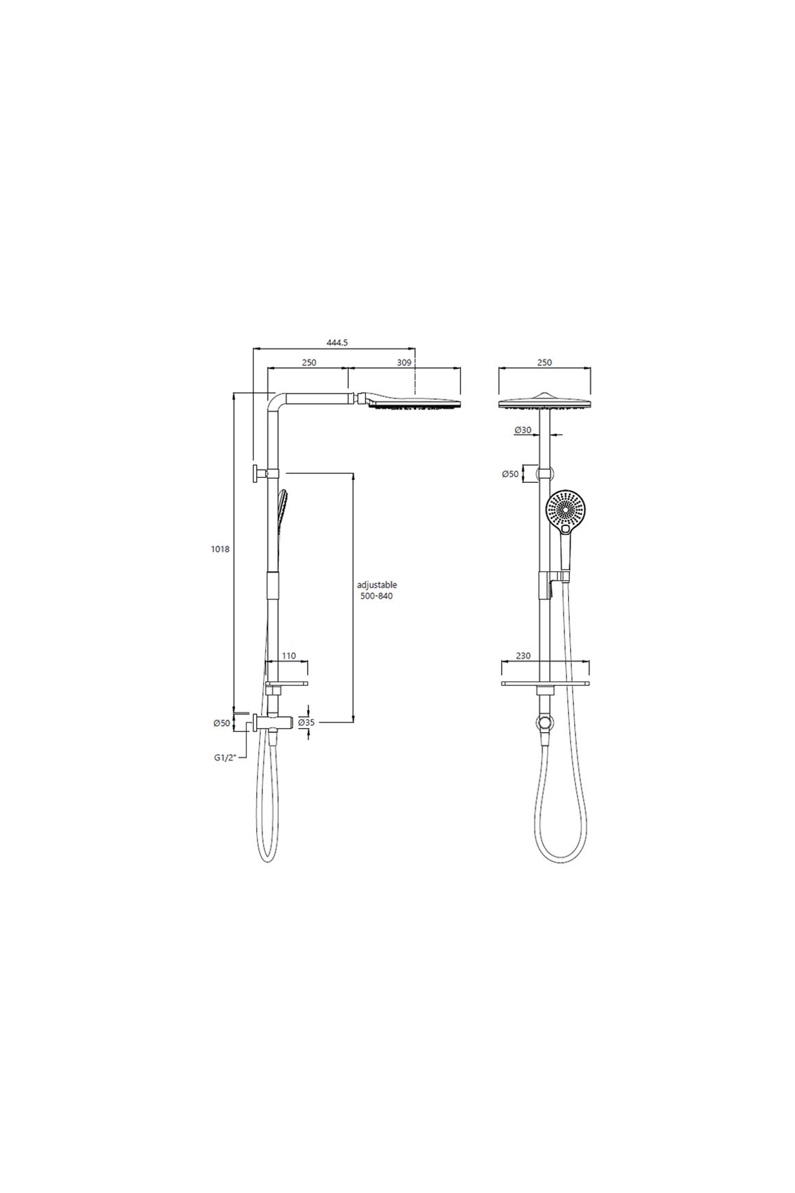 Splash Lux Column Shower 3 Function dimensions