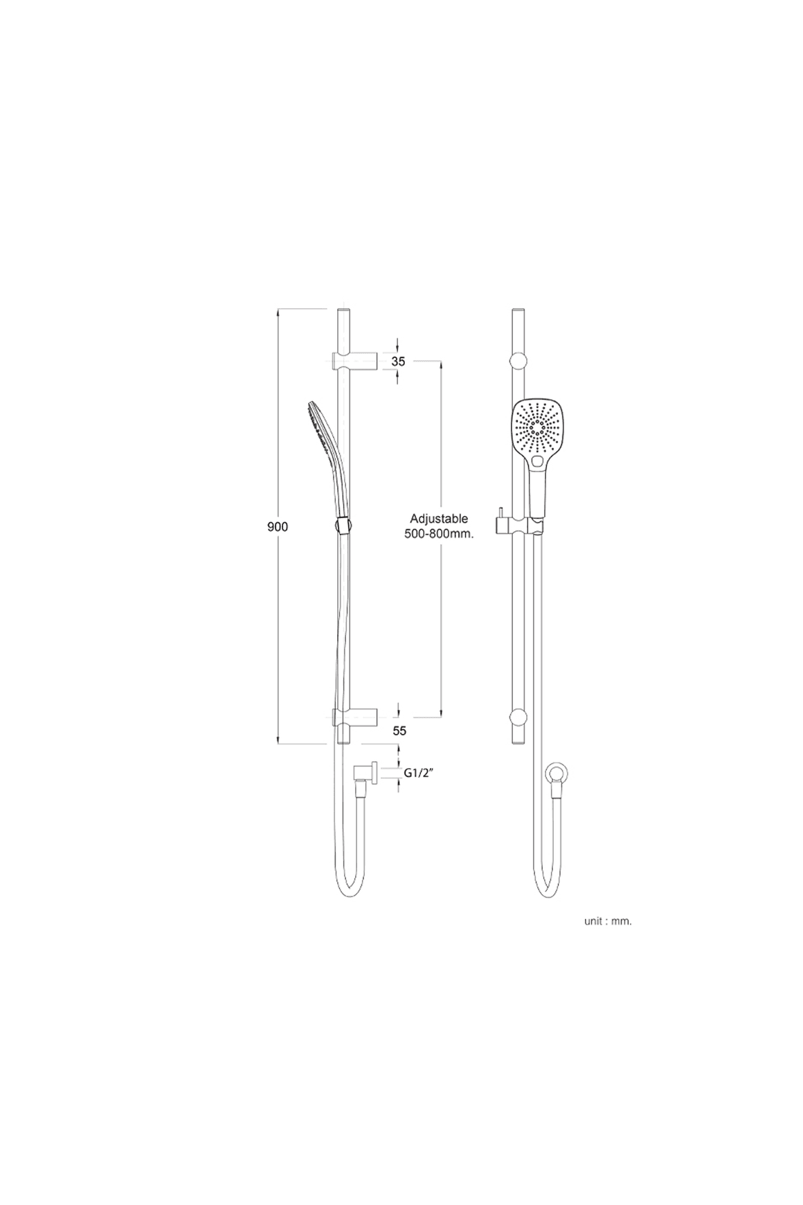 Splash Plus Square Slide Shower 3 Function
