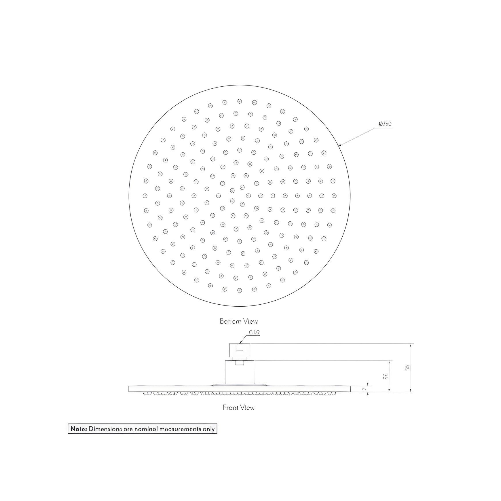Shower Head Round 250mm - Brushed Gunmetal