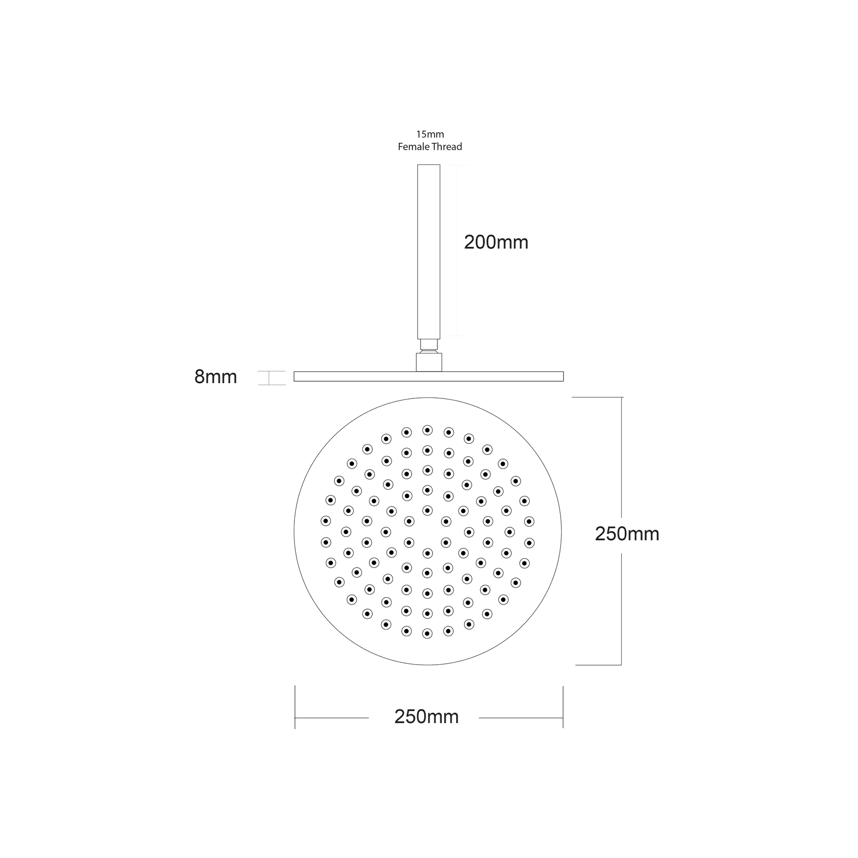 Voda Round Ceiling Mounted Shower Drencher dimensions