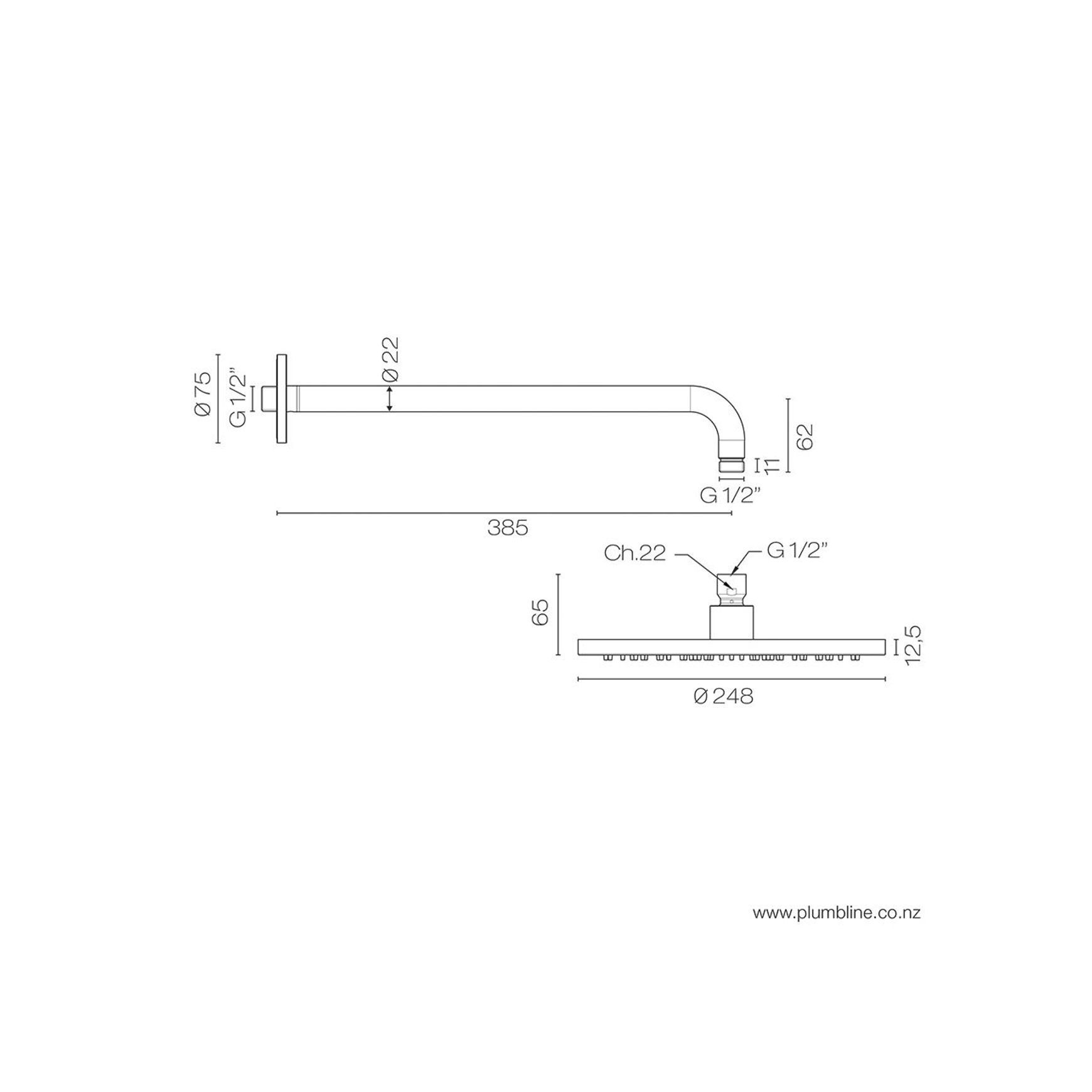 Buddy 250mm Wall Mount Rainhead