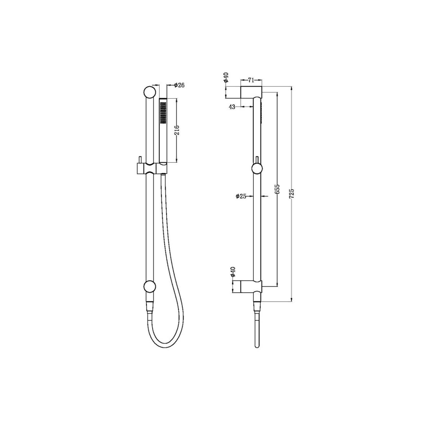 Zen SS316L Shower Rail | Brushed Nickel