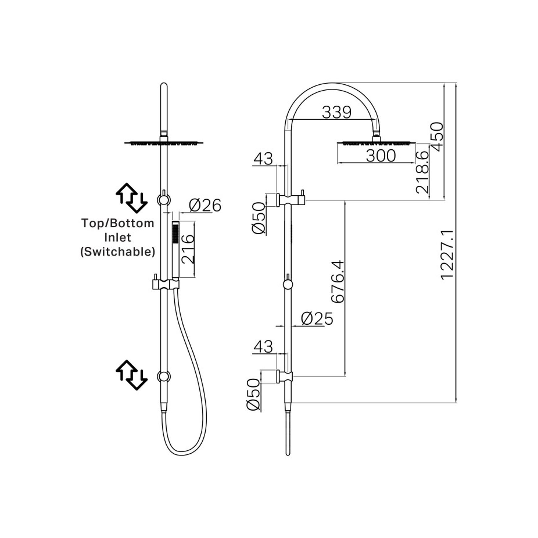 Zen SS316L Twin Shower & Outdoor Shower Hose | Graphite dimensions