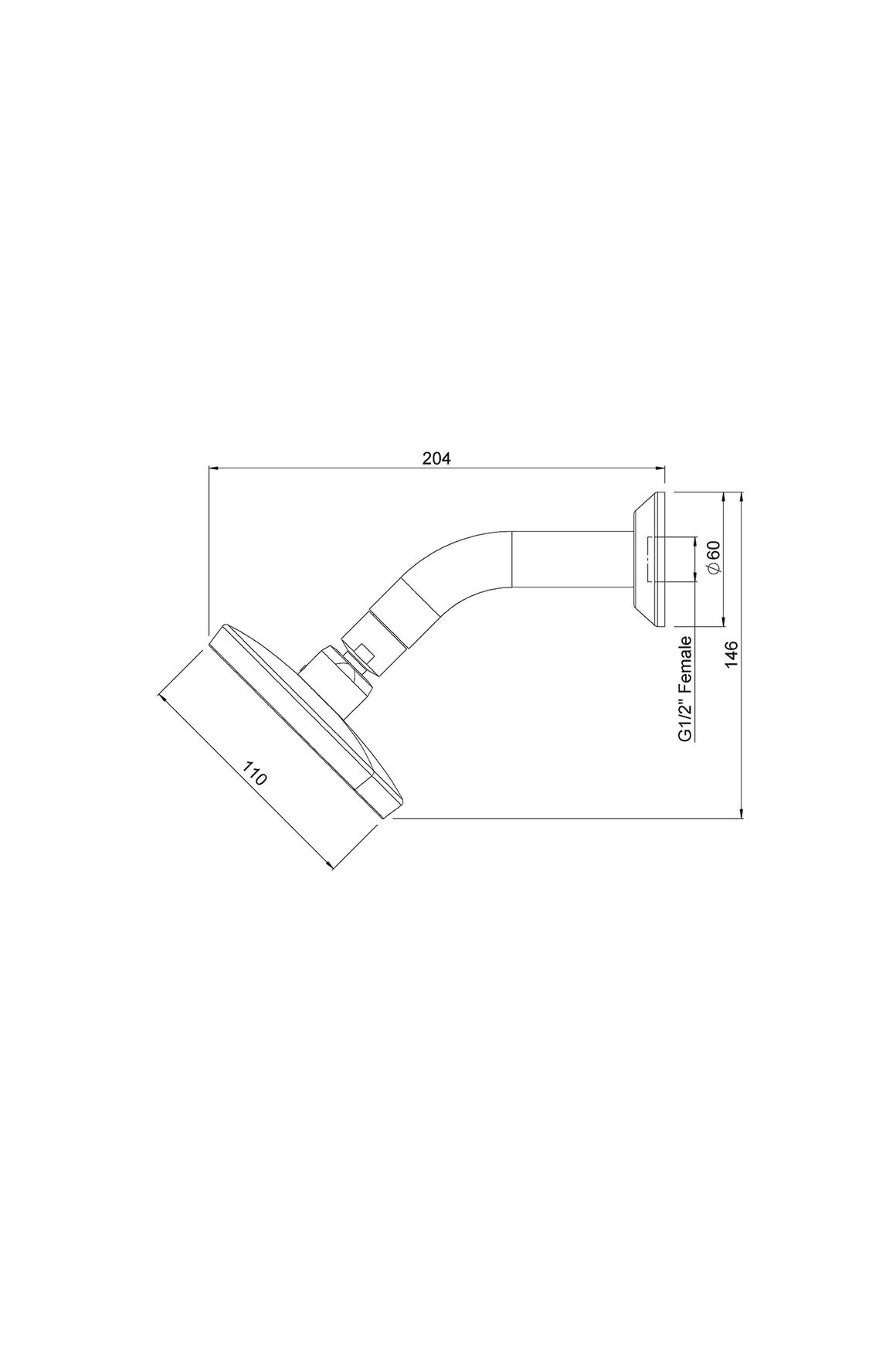 Kiri MKII Satinjet Low Flow Wall Shower Head dimensions