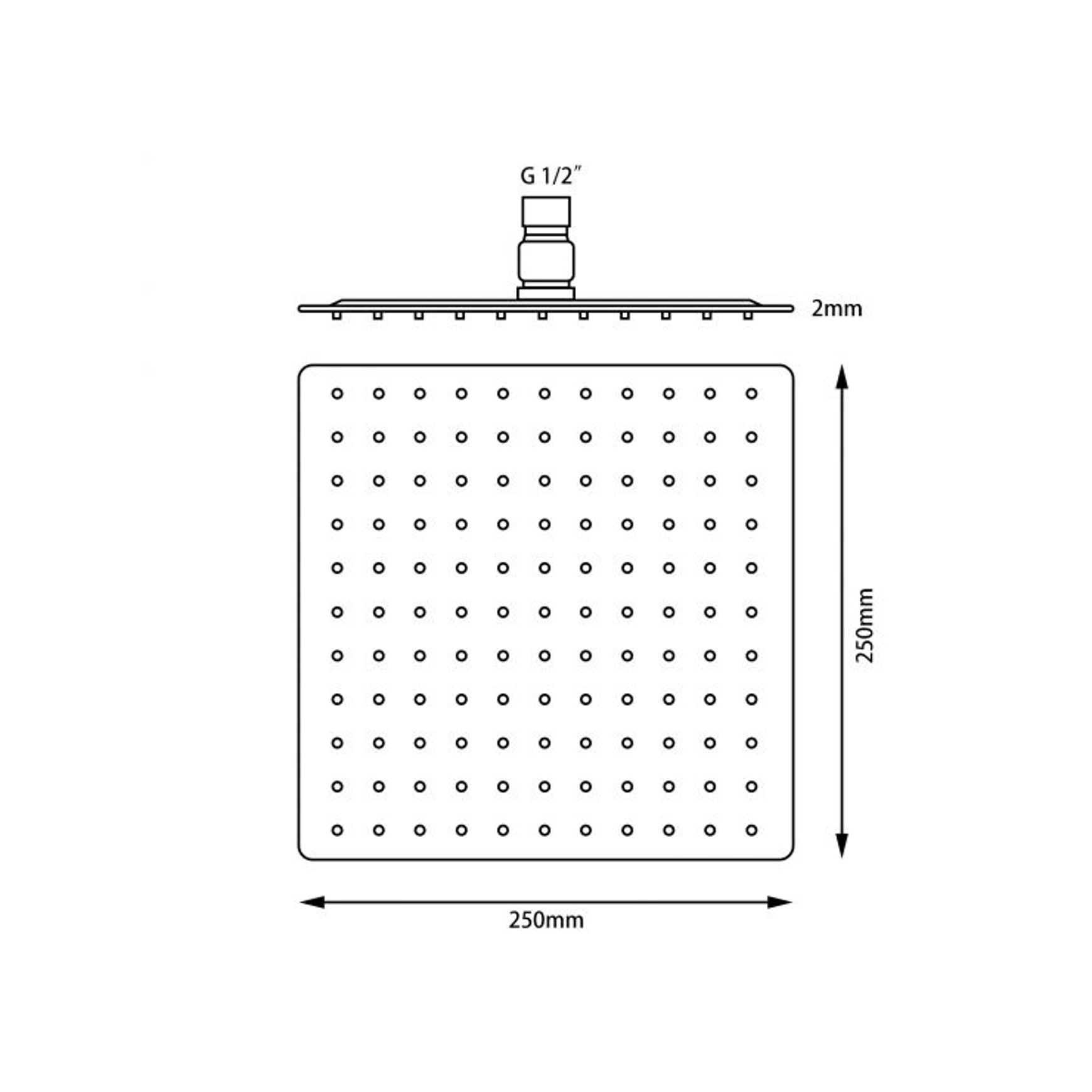Square Shower Head 250mm Chrome dimensions