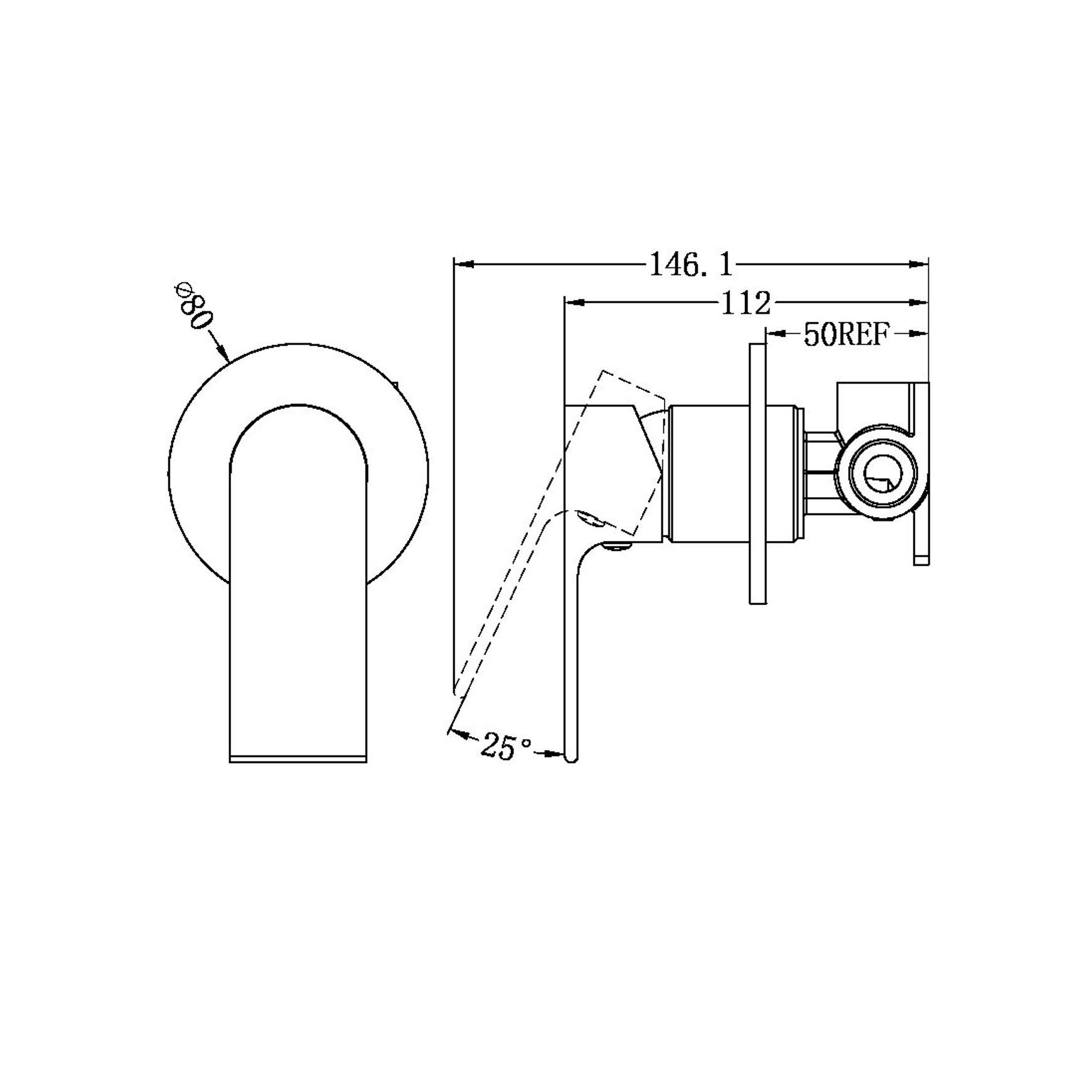 Bianca Shower Mixer 80mm Plate | Brushed Nickel dimensions