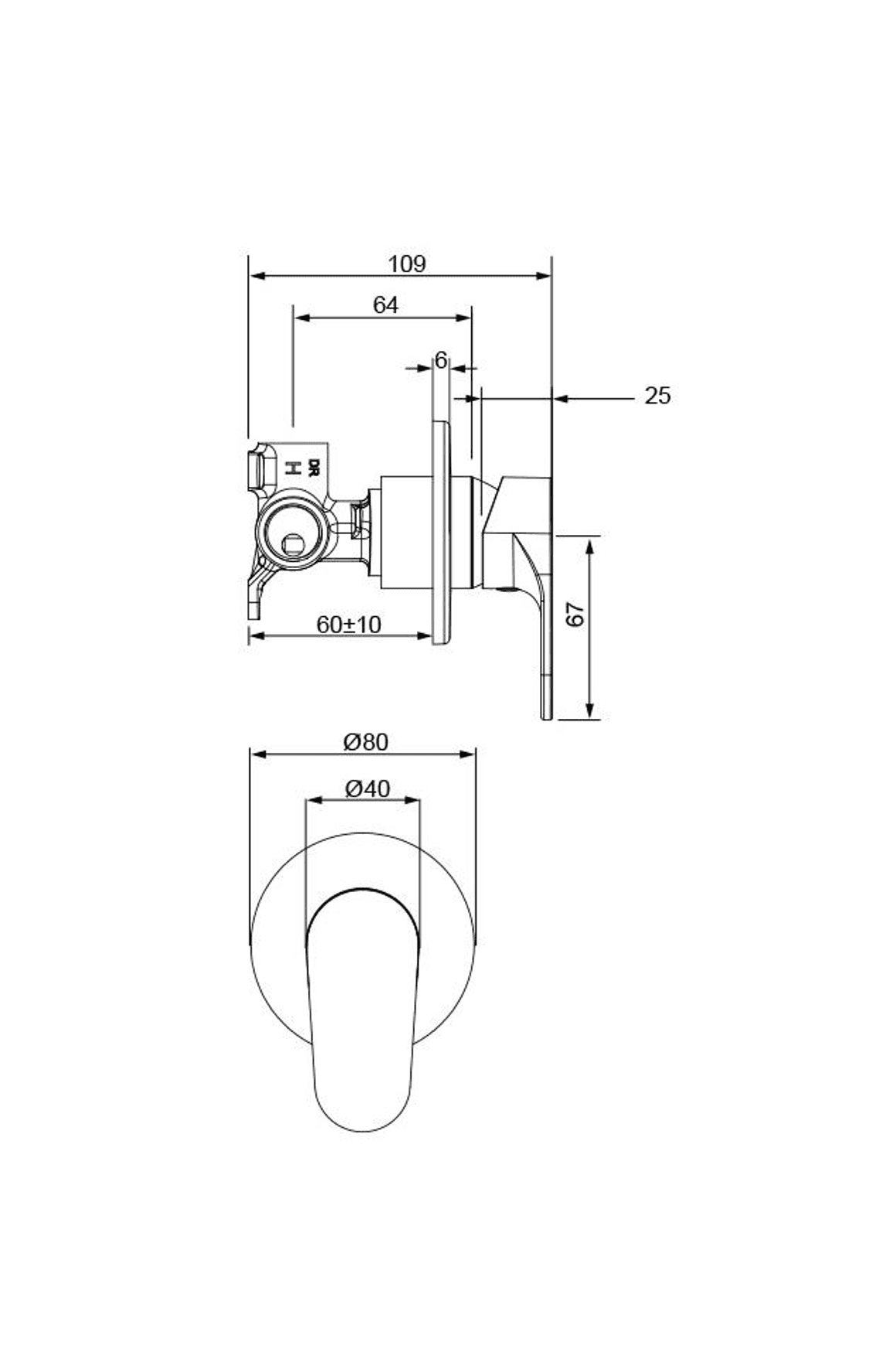 Glide Shower Mixer Tap dimensions