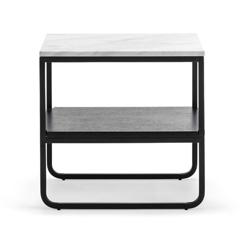 Estoria White Marble Square Shelf Side Table | Black