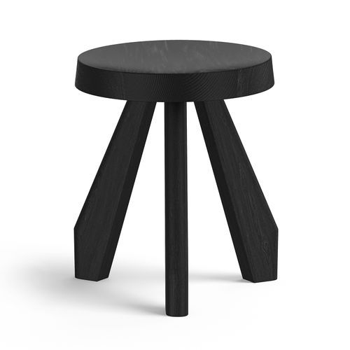 Bel Round Solid Oak Table Stool | Black