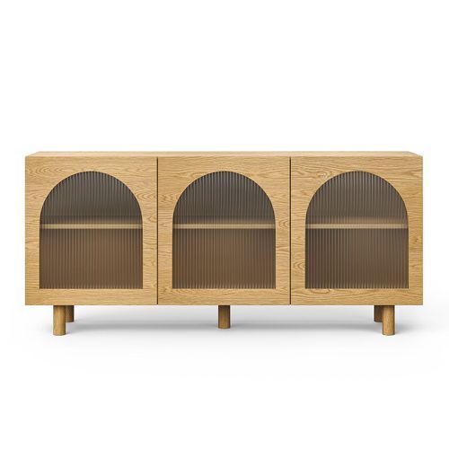 Cove 3 Door Fluted Glass Arch Sideboard Buffet | Natural Oak