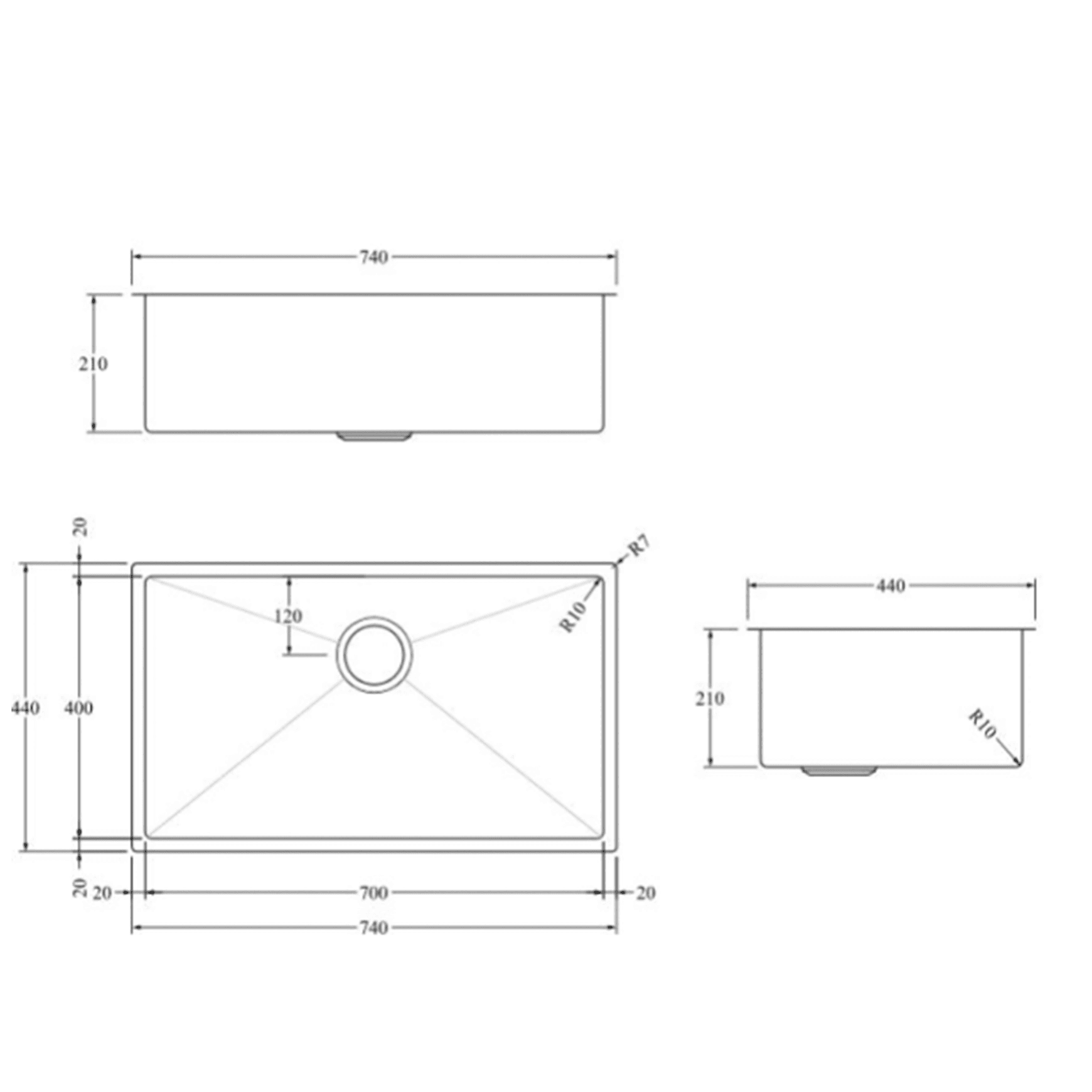 Aspen PVD 700mm Single Kitchen Sinks