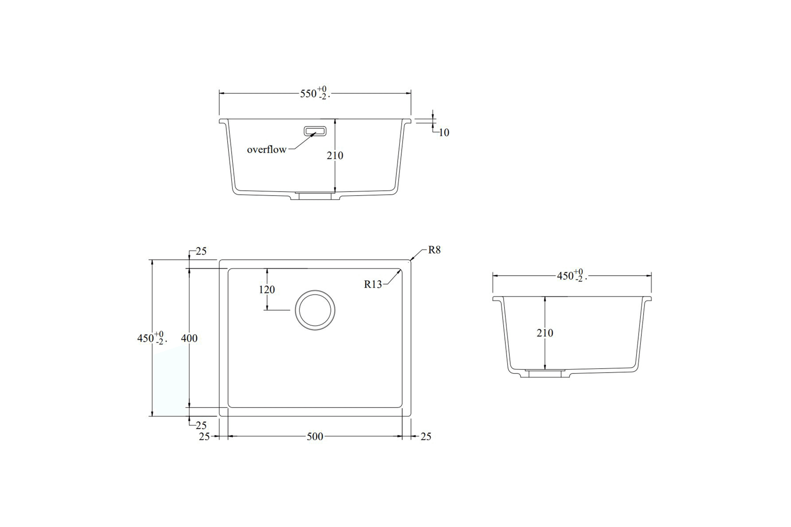 Aura Granite 500mm Single Kitchen Sink Matte White