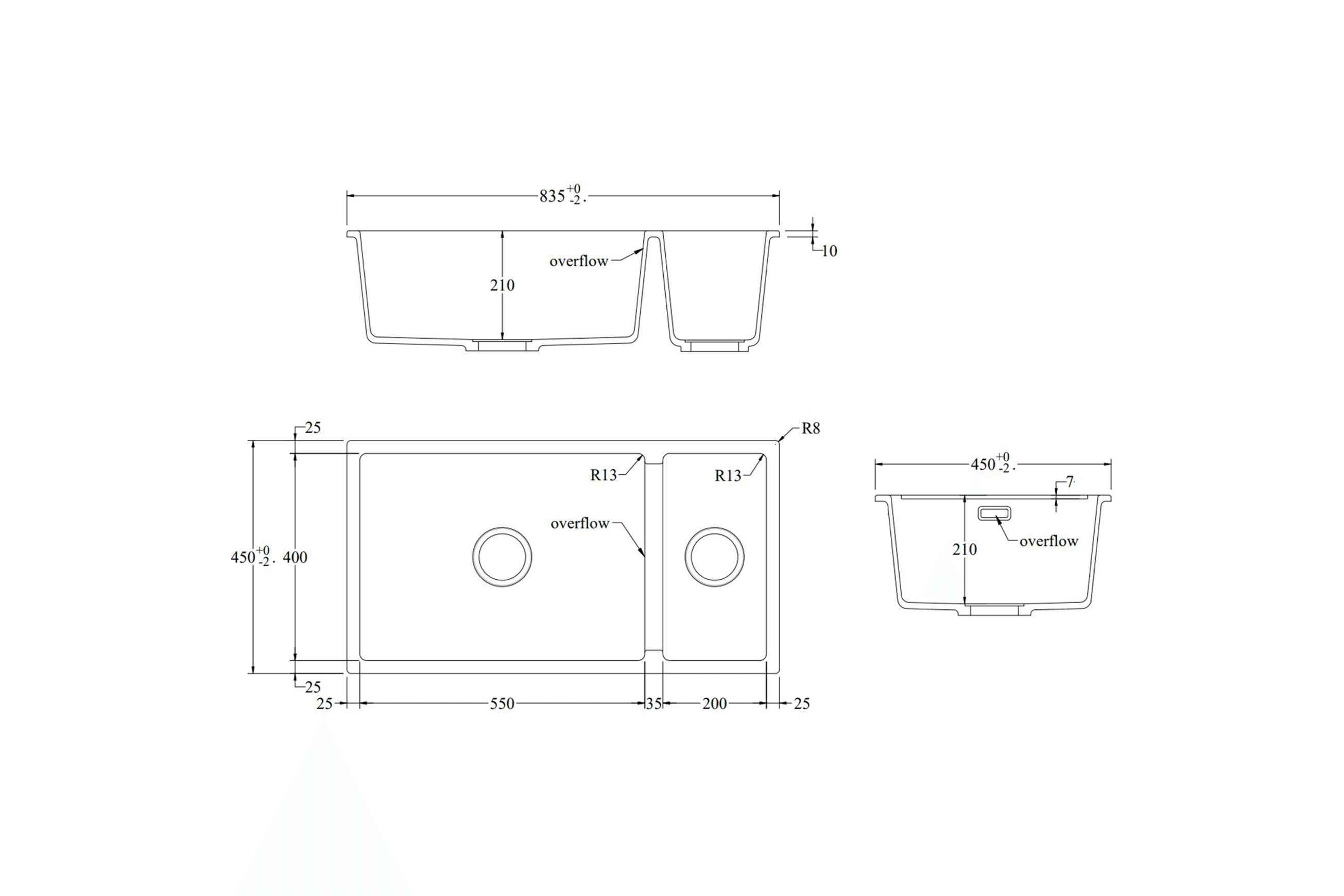 Aura Granite 500/200mm Dual Kitchen Sink Matte Black dimensions