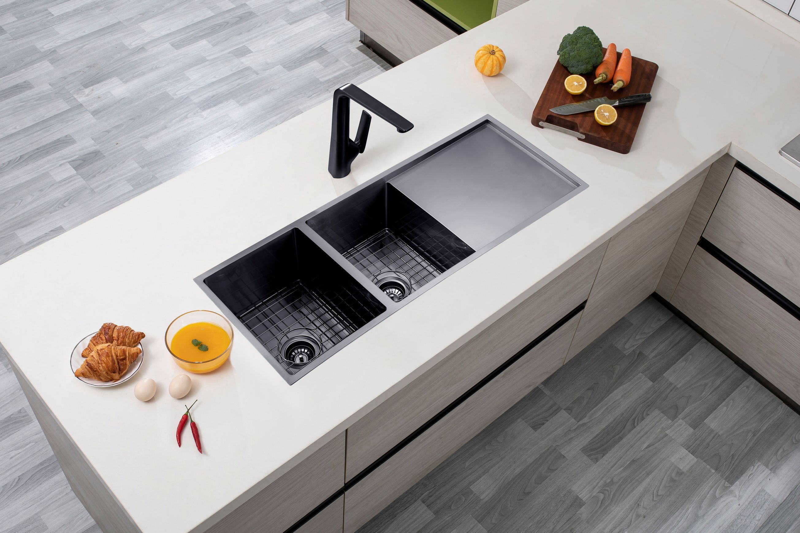 Gunmetal Stainless Steel PVD Double Bowl Kitchen Sink