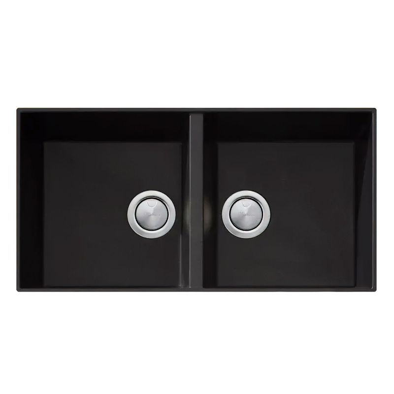 Oliveri Santorini Undermount Double Bowl Sink - Black Granite