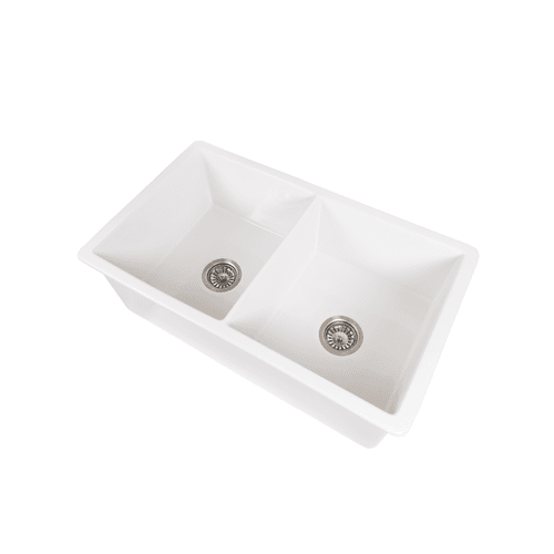 Fleur 813x483 Gloss White Fireclay Double Bowl Sink