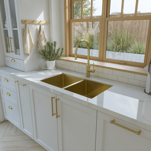 Brushed Brass Gold Madison 775x450 Double Bowl Sink