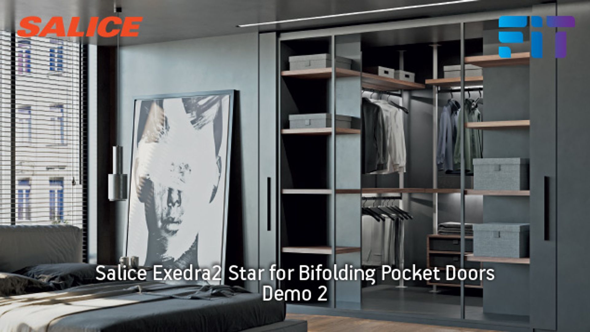 Salice Exedra2 Star for Bifolding Pocket Doors - Demo in Bedroom and Dressing Room Setting