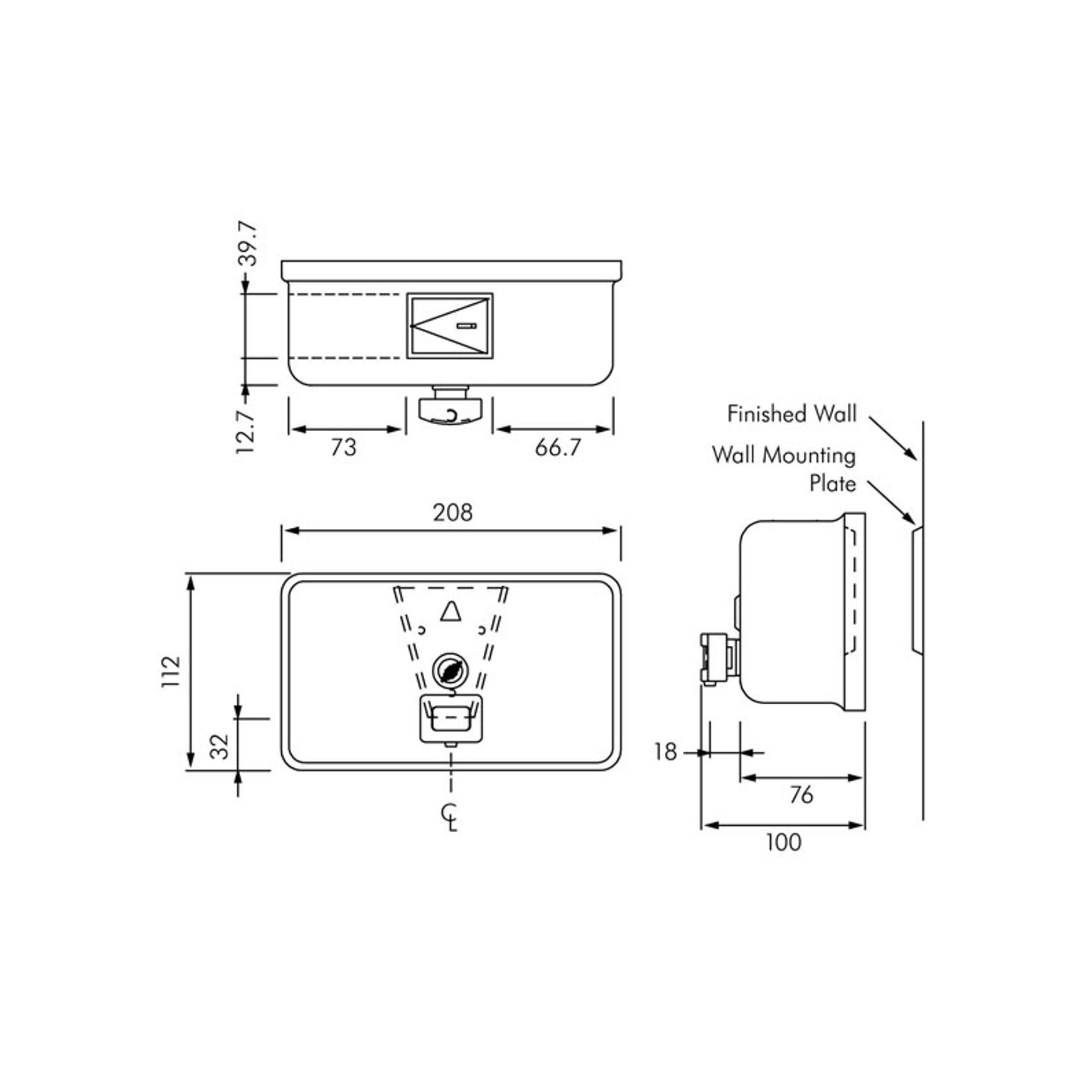 ASI Surface Mounted Horizontal Liquid Soap Dispenser dimensions