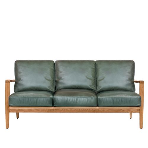 Reid Leather 3 Seater Sofa - Green