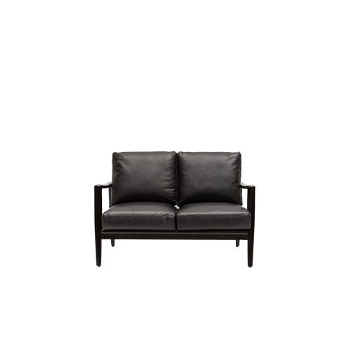 Reid Leather 2 Seater Sofa - Black Leather, Black Frame
