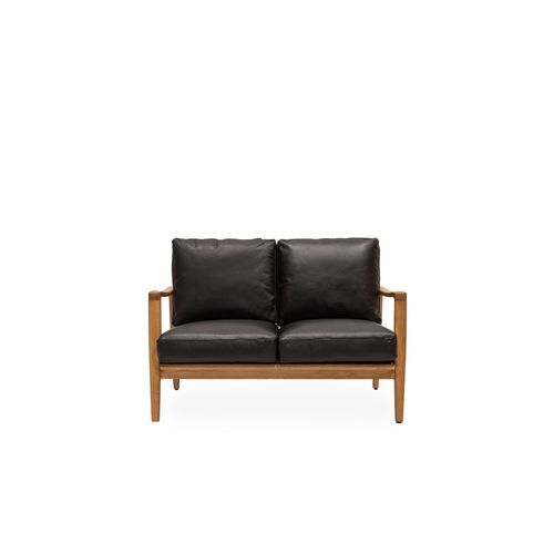 Reid Leather 2 Seater Sofa - Black Leather - Natural Frame