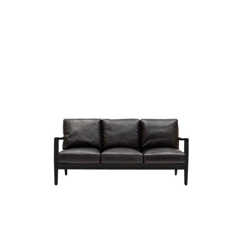 Reid Leather 3 Seater Sofa - Black Leather - Black Frame