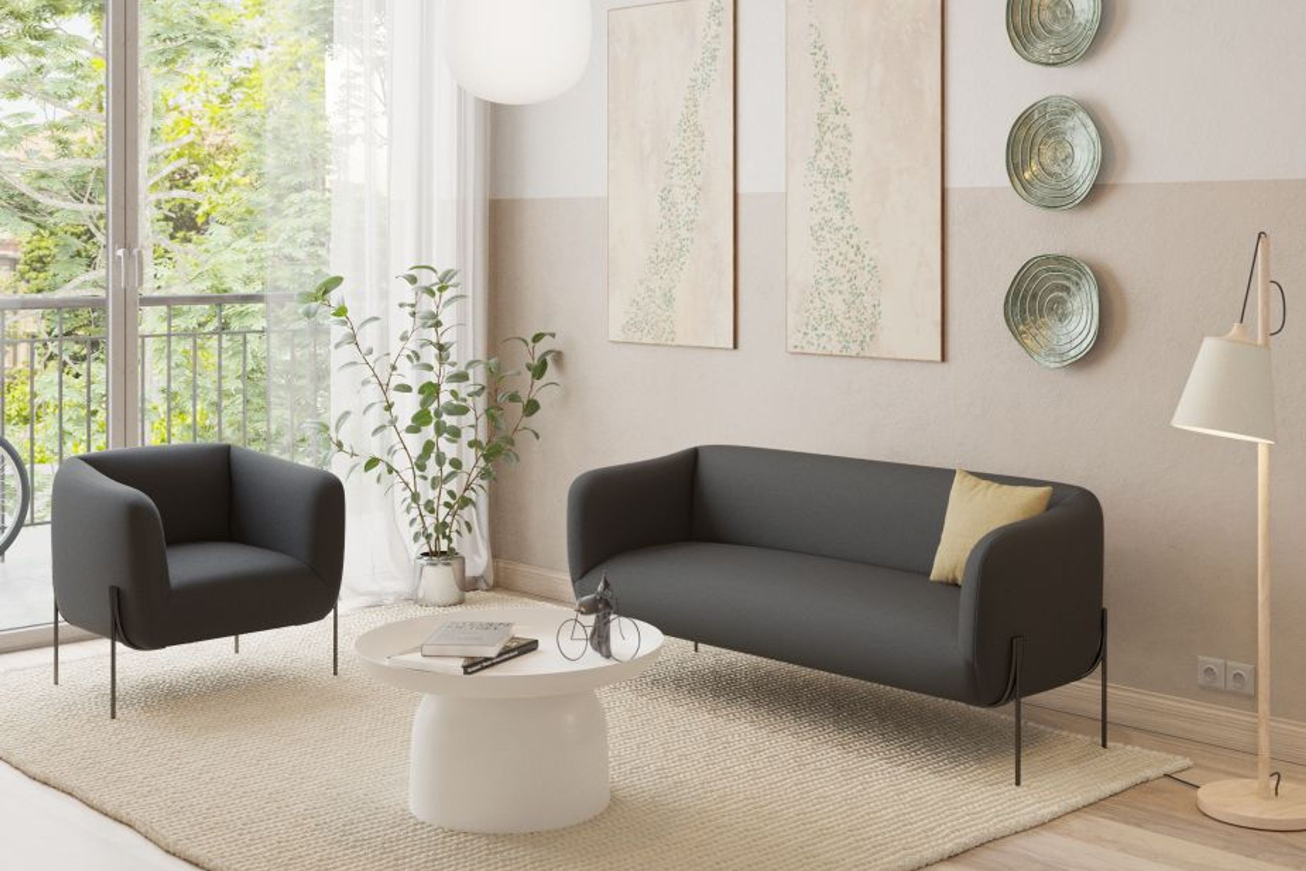 Belle Lounge Chair - Storm Grey -Brushed Matt Gold Legs