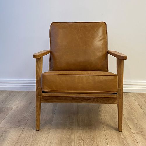 Lodge Armchair - Camel Leather | Oak Frame