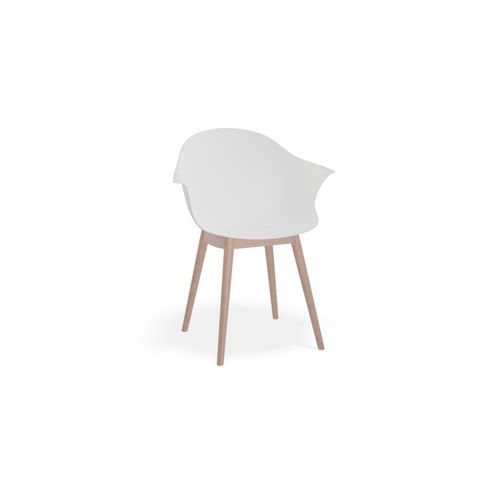 Pebble Armchair White with Shell Seat - Natural Beechwood Base