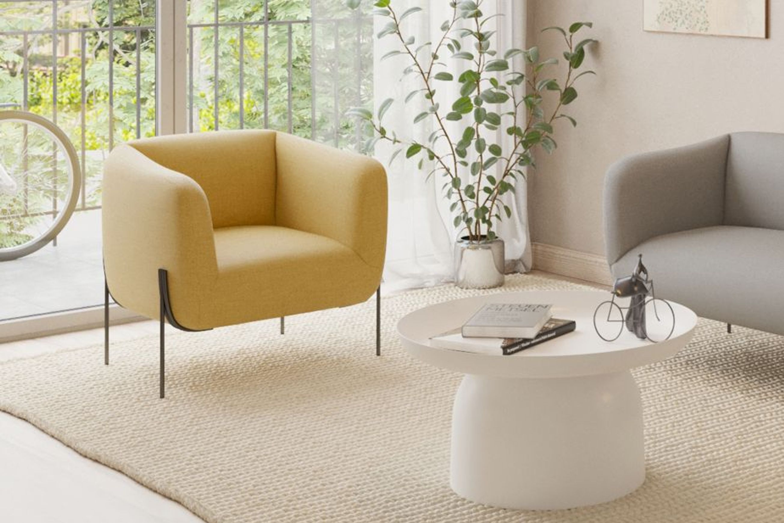 Belle Lounge Chair - Tuscan Yellow - Brushed Matt Bronze Legs