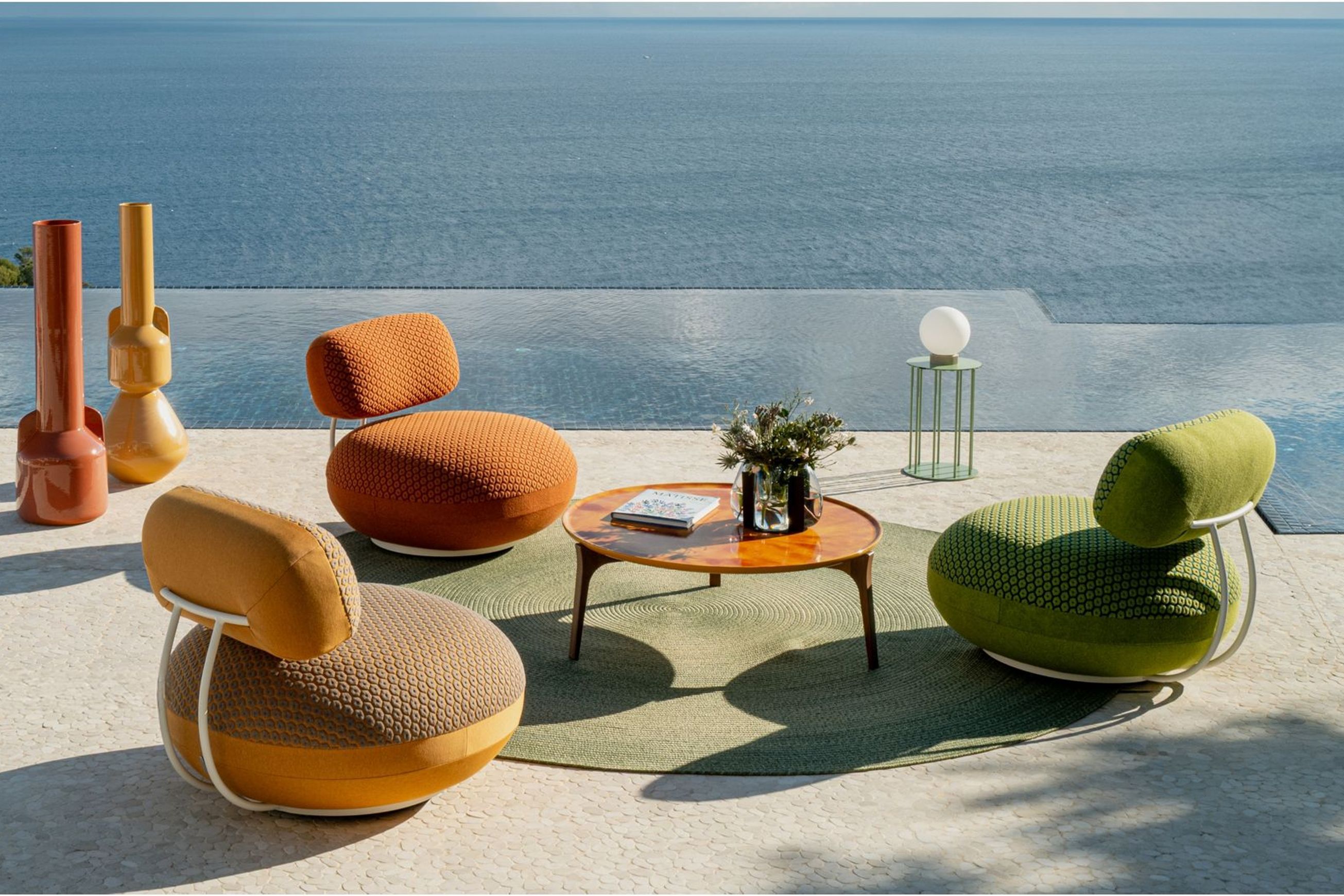 Symi Pivoting Armchair - Sunrise Outdoor Fabric