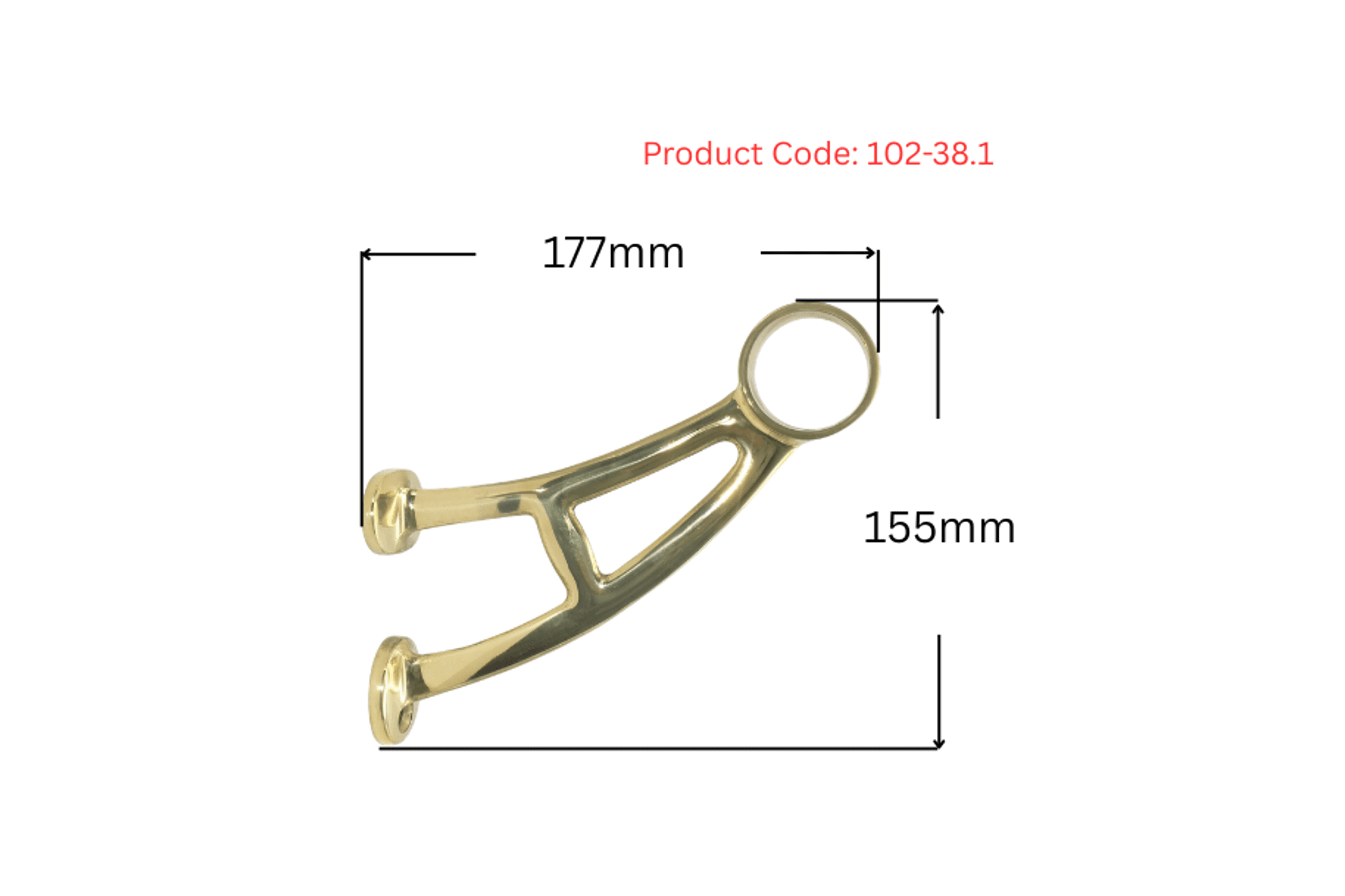 102 Brass Footrail Bracket dimensions