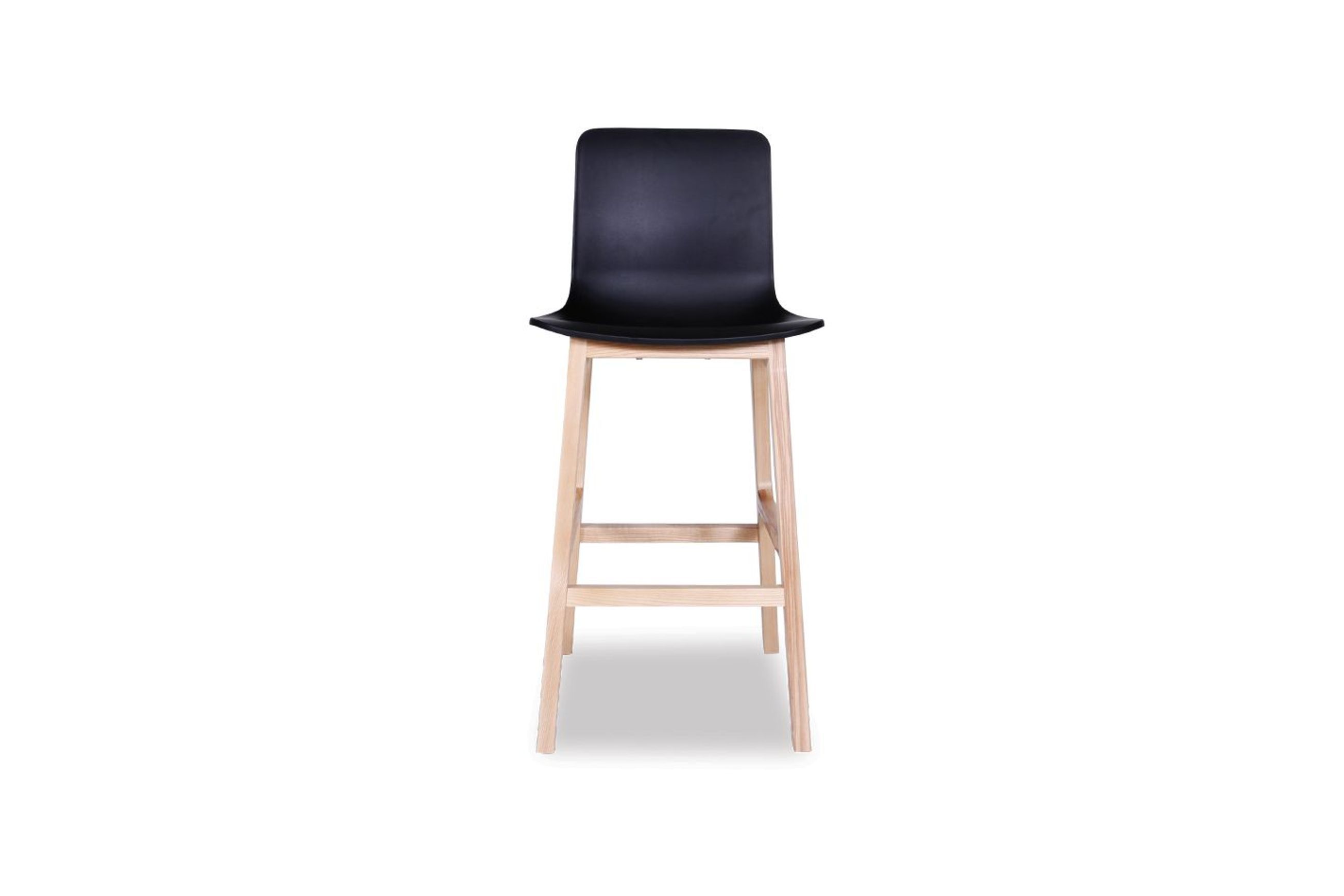 Ara Stool - Natural - Black Shell - Kitchen Bench Seat Height 65cm  - Black Seat - Natural Ash legs