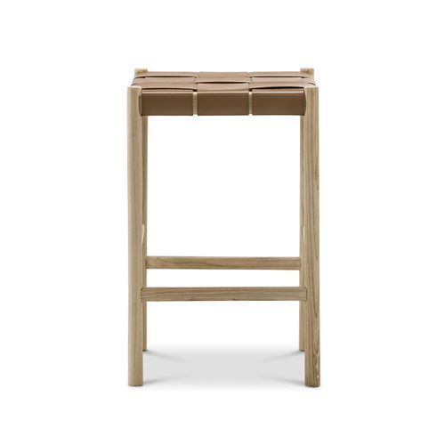 Wes Wide Leather Strap Barstool | 65cm | Taupe