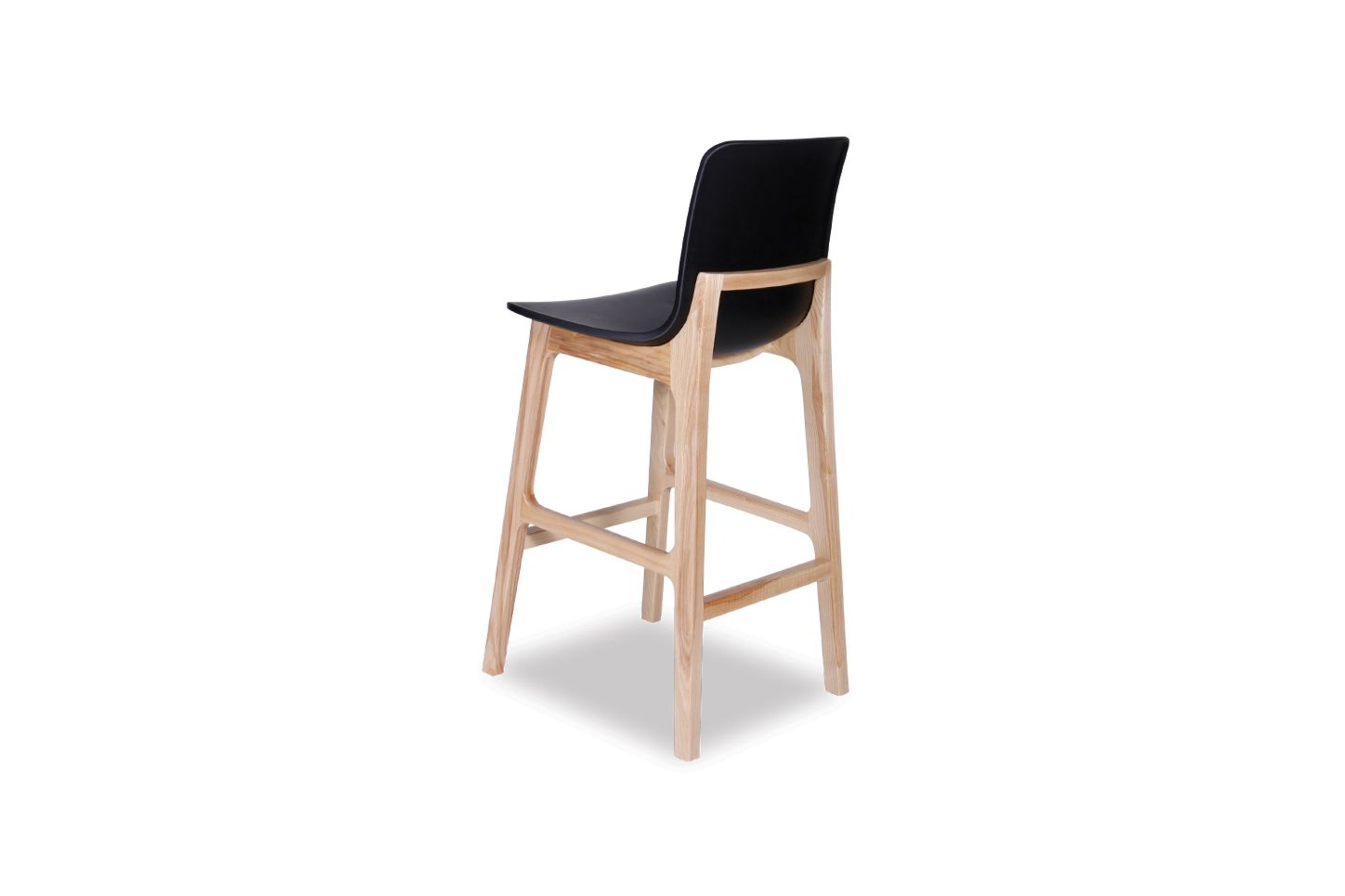 Ara Stool - Natural - Black Shell - Bar Bench Seat Height 74cm  - Black Seat - Natural Ash legs