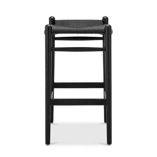 Arche Solid Ashwood Woven Cord Barstool | Black