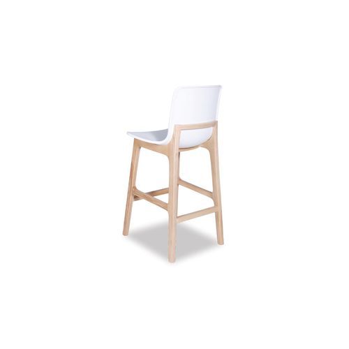 Ara Stool - Natural - White Shell  -  Kitchen Bench Seat Height 65cm  - White Seat - Natural Ash legs