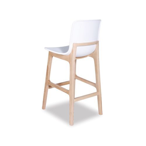 Ara Stool - Natural - White Shell  -  Kitchen Bench Seat Height 65cm  - White Seat - Natural Ash legs
