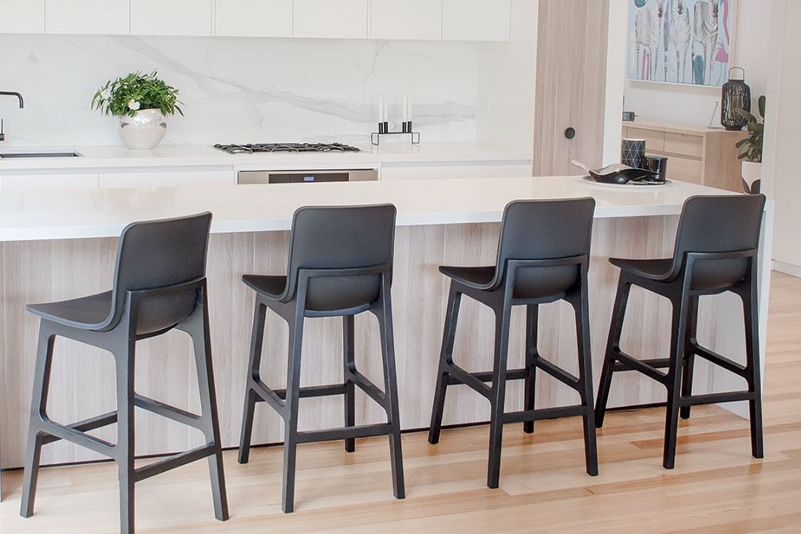 Ara Stool - Black - Black Shell - Kitchen Bench Seat Height 65cm - Black Seat - Black Ash legs