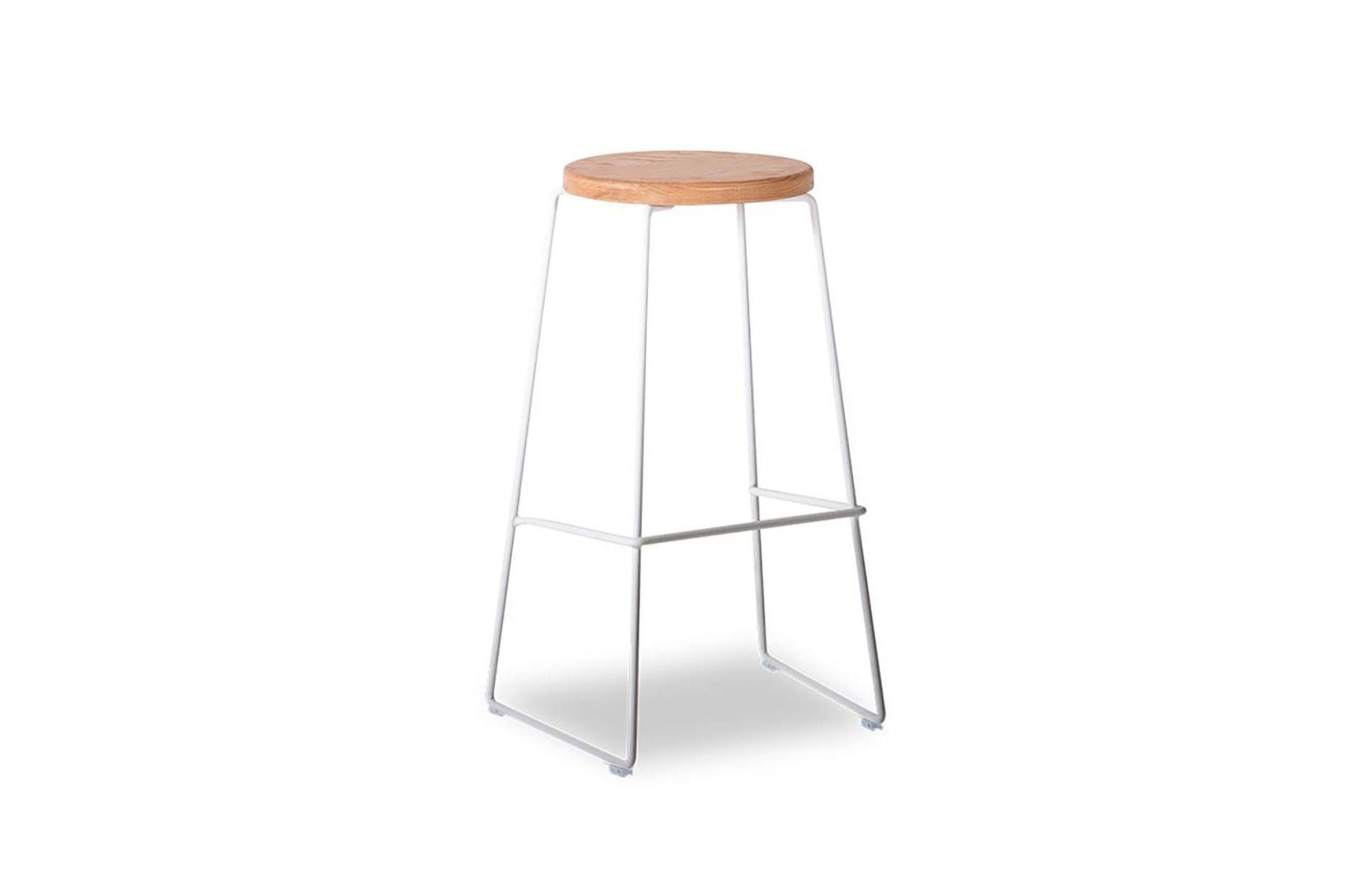 Hugo Bar Stool - White - Natural Seat - 68cm Round
