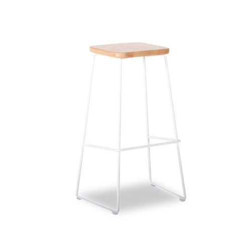 Hugo Bar Stool - White - Natural Seat - 78cm Square