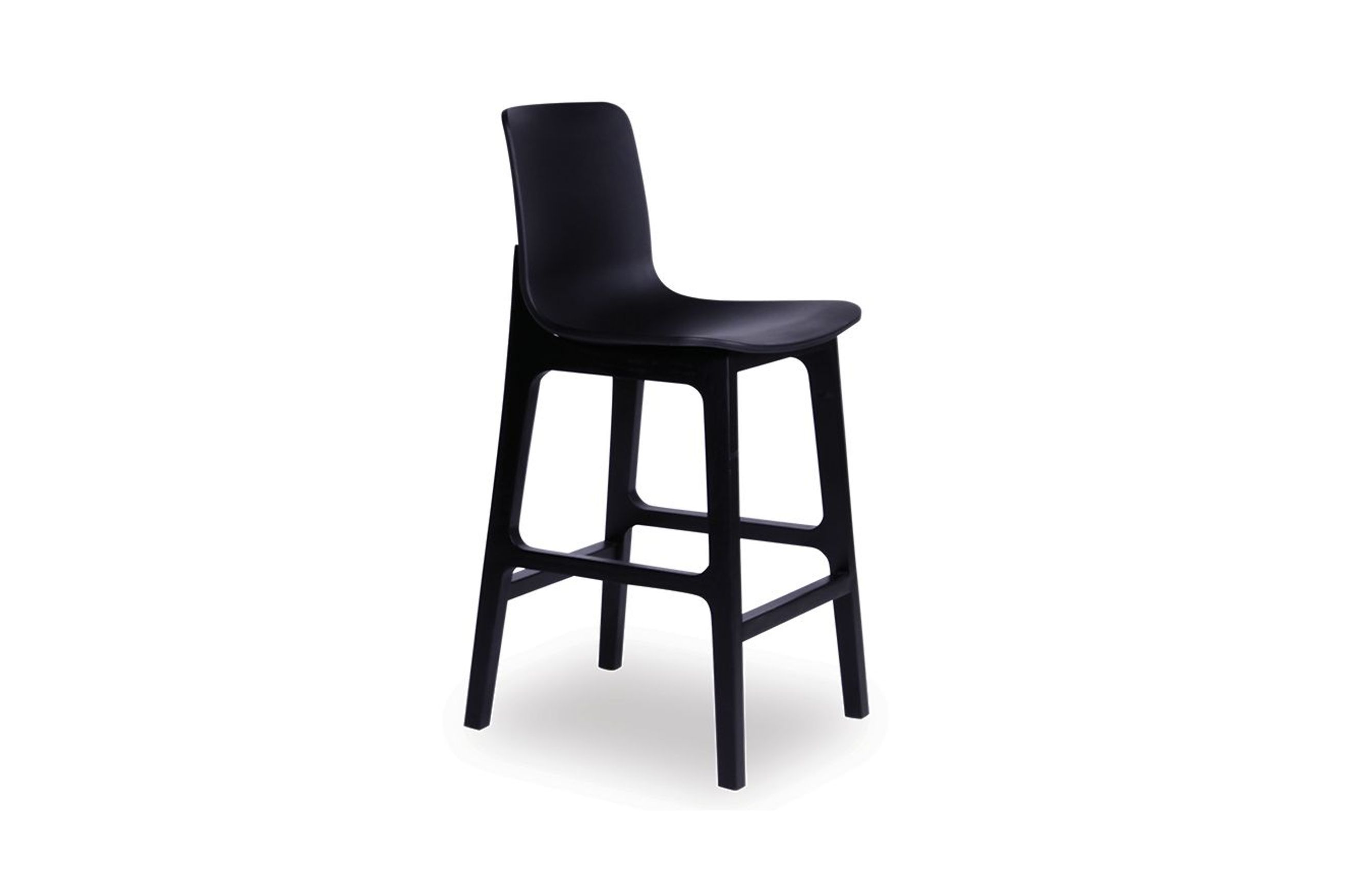 Ara Stool - Black - Black Shell - Kitchen Bench Seat Height 65cm - Black Seat - Black Ash legs
