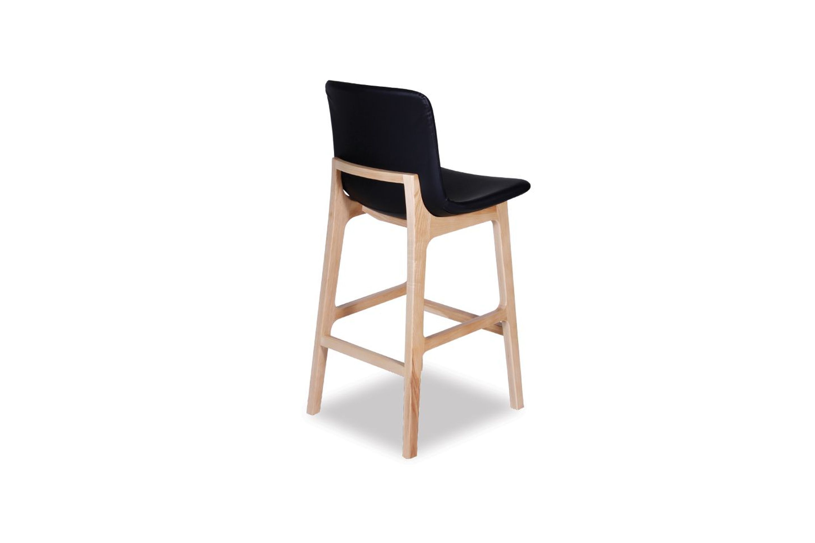 Ara Stool - Natural - Black Pad - Black padded Seat - Natural Ash legs 74cm Seat height