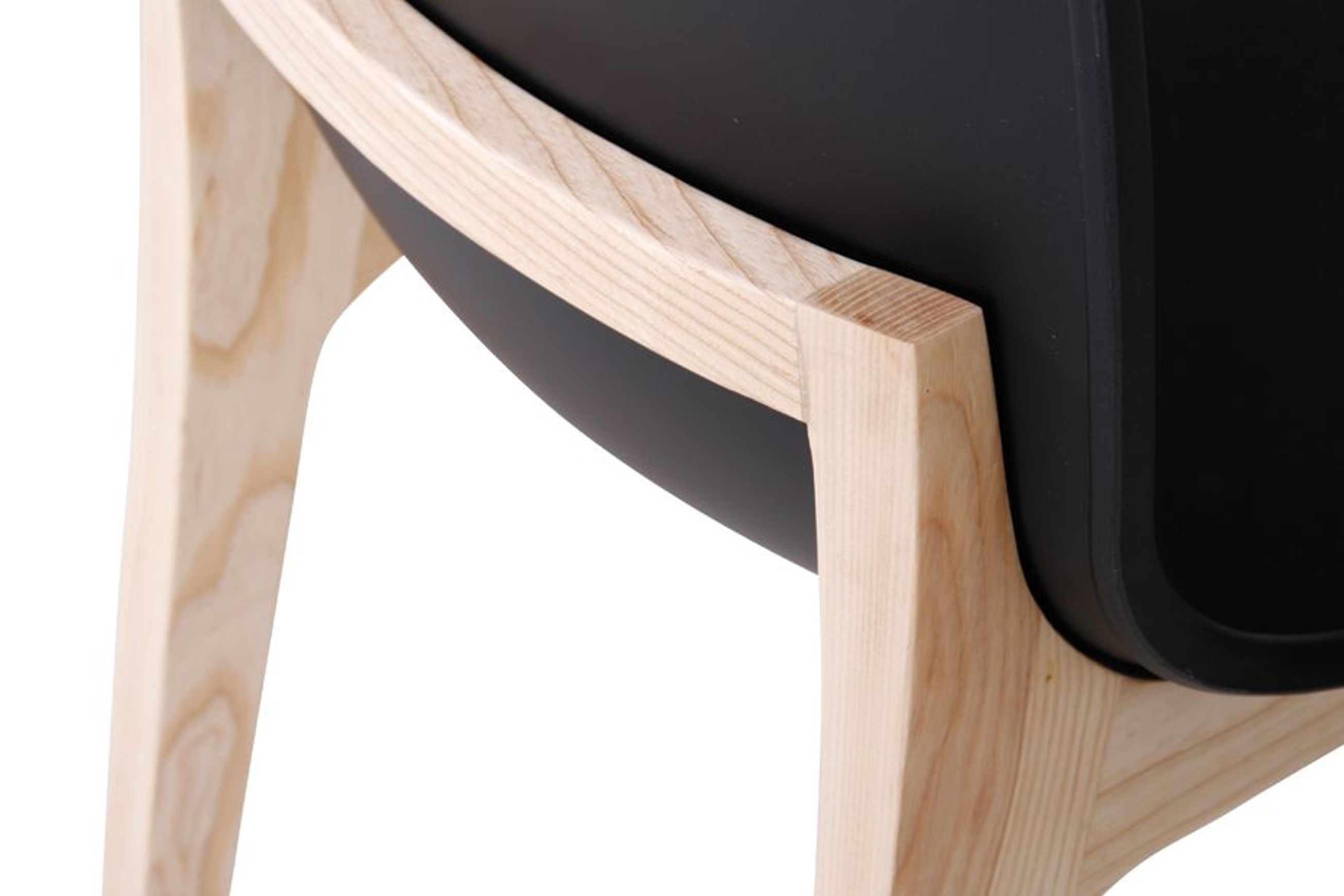 Ara Stool - Natural - Black Shell - Kitchen Bench Seat Height 65cm  - Black Seat - Natural Ash legs