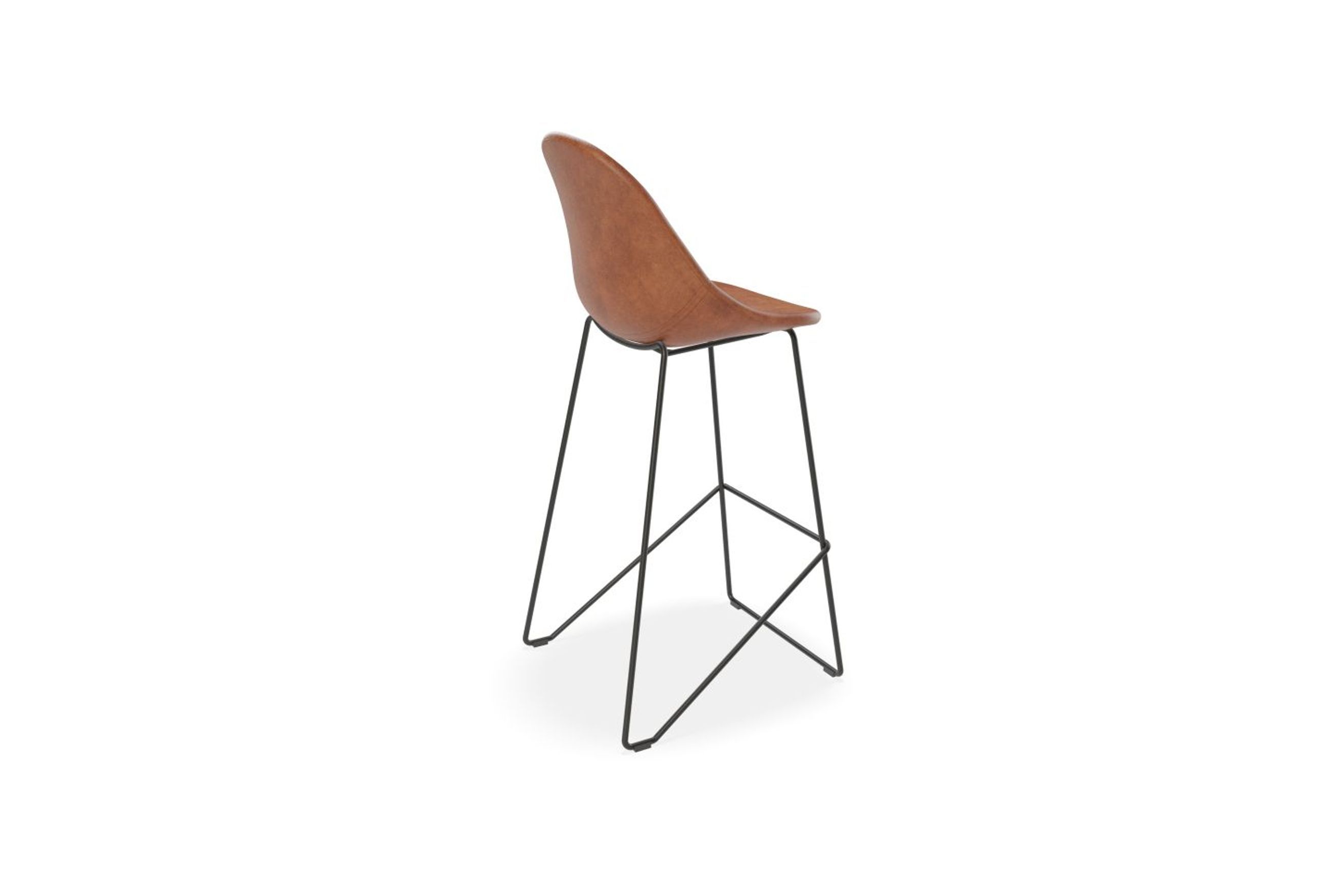 Pebble Stool Brown Upholstered Vintage Seat  - Counter Stool 65cm Seat - Black Base