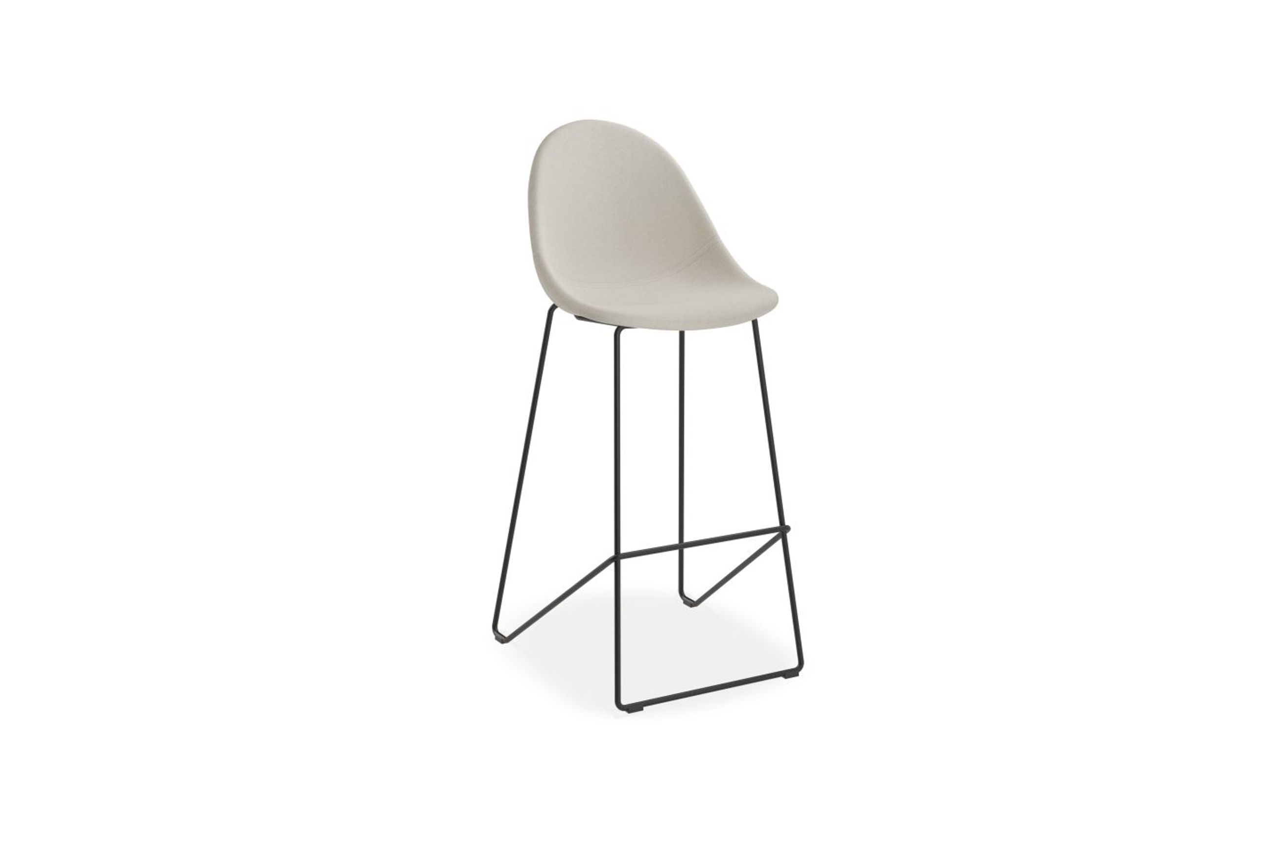 Pebble Fabric Light Grey Upholstered Stool - Counter Stool 65cm Seat - White Frame